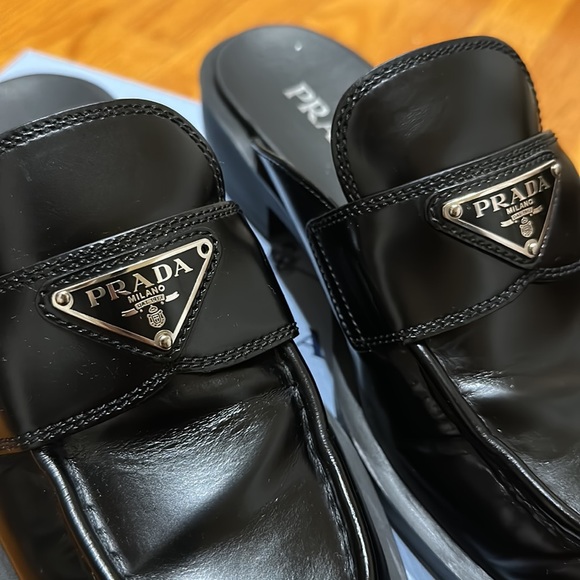 Prada Brushed Leather Loafer Mules Sz 37 - Picture 12 of 13